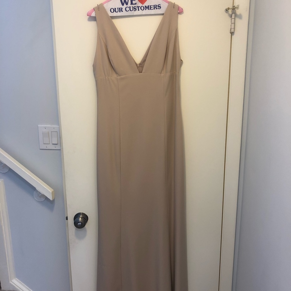 Amsale Reyna bridesmaid dress in Fawn
